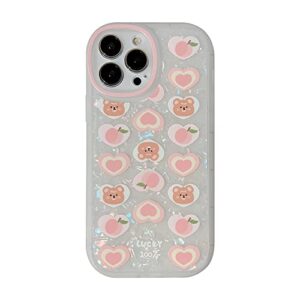 LOLAGIGI for iPhone 13 Case Pink Heart Peach Bear Cute Shell Pattern Kawaii Cartoon Girly Print Design Aesthetic for Women Girls TPU Case with Lovely Peal Charm Lanyard Beaded Accessories