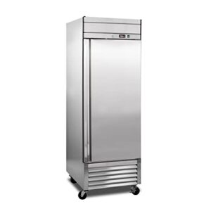 duura dur1 reach-in refrigerator commercial freestanding with single heavy duty door and 3 poly coated shelves programmable automatic defrost and swivel casters, 23-cu.ft, metallic