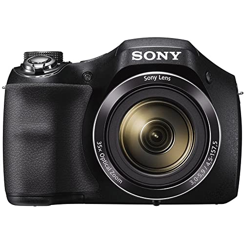 Sony Cyber-Shot DSC-H300 Digital Camera (Black) (DSCH300/B) + 2 x 64GB Memory Card + Card Reader + Corel Photo Software + Case + Flex Tripod + 4xAA Batteries + Memory Wallet + Cleaning Kit (Renewed)