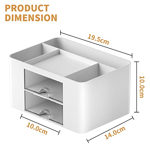 Marbrasse Pen Organizer with 2 Drawer, Multi-Functional Pencil Holder for Desk, Desk Organizers and Accessories with 5 Compartments + Drawer for Office Art Supplies (White)