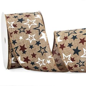 ribbli patriotic wired ribbon rustic stars ribbon, 2-1/2 inch x 10 yard 4th of july ribbon for wreaths,crafts,big bows,gift wrapping,outdoor decoration