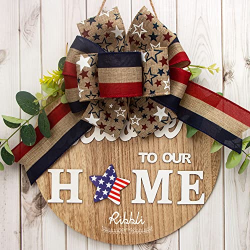 Ribbli Patriotic Wired Ribbon Rustic Stars Ribbon, 2-1/2 Inch x 10 Yard 4th of July Ribbon for Wreaths,Crafts,Big Bows,Gift Wrapping,Outdoor Decoration