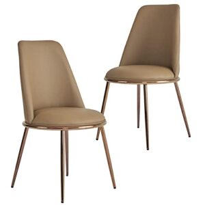 sepnine dining chairs set of 2,pu upholstered leather side chairs,modern kitchen room chairs vanity chairs with rose golden legs for kitchen living room
