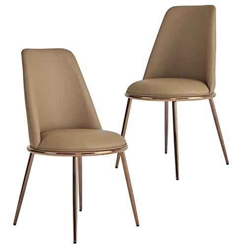 Sepnine Dining Chairs Set of 2,PU Upholstered Leather Side Chairs,Modern Kitchen Room Chairs Vanity Chairs with Rose Golden Legs for Kitchen Living Room