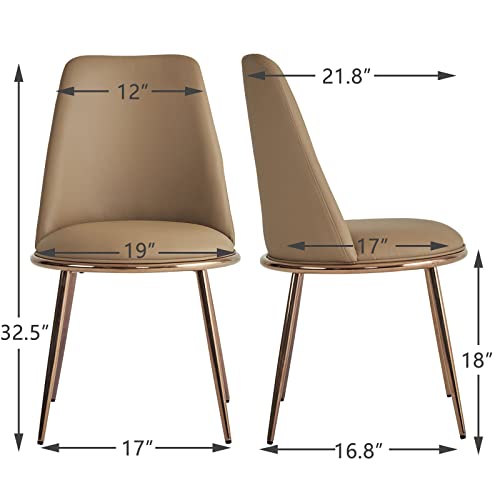 Sepnine Dining Chairs Set of 2,PU Upholstered Leather Side Chairs,Modern Kitchen Room Chairs Vanity Chairs with Rose Golden Legs for Kitchen Living Room