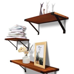 kiecusoy floating shelves, 17 inch wall shelf set of 3, farmhouse wood wall shelves for decor, wall mounted wooden display shelf for storage office bathroom bedroom living room kitchen