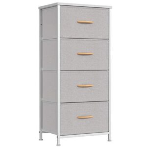 banti dresser for bedroom with 4 drawers, storage tower, organizer unit, fabric dresser for hallway, entryway, closets, sturdy steel frame, wood top, easy pull handle, light grey