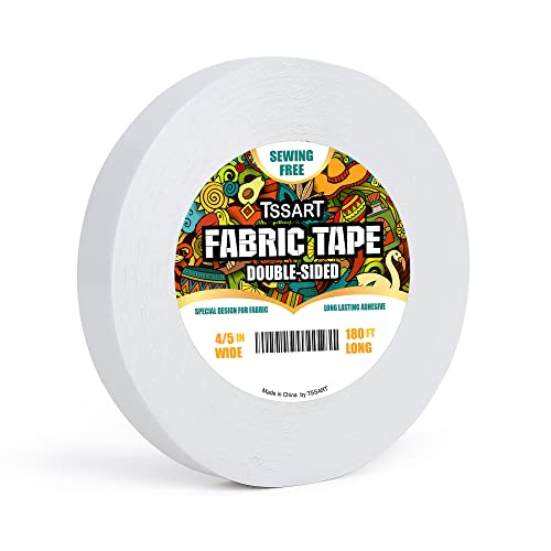 TSSART Fabric Tape - Sticky Double-Sided Tape Strong Adhesive Cloth Tape Press-on Tape, No Sewing or Ironing, Gluing, Alterations and Hemming Tape - 4/5inch Wide 180FT Long