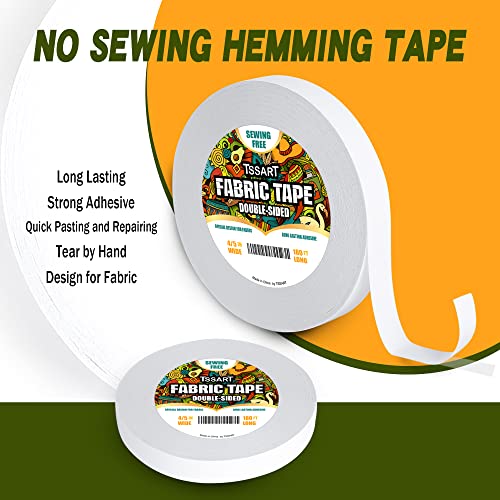 TSSART Fabric Tape - Sticky Double-Sided Tape Strong Adhesive Cloth Tape Press-on Tape, No Sewing or Ironing, Gluing, Alterations and Hemming Tape - 4/5inch Wide 180FT Long