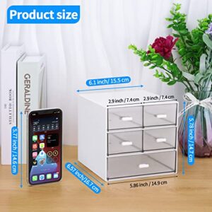 LETURE Desk Organizer with 5 Drawers, Rectangular Office Stationery Supplies Desktop Drawers, Plastic Makeup Storage, Suitable for Office, School, Home (White & 5 Drawers)