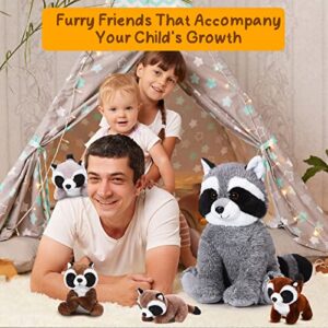 Harrycle 5 Pcs Raccoon Stuffed Animal Set 12.6'' Adorable Mommy Raccoon Plush with 4 Cute Baby Coons in Her Tummy Soft Cuddly Raccoon Plushie for Boys Girls Birthday Gifts Woodland Party Favors Decor