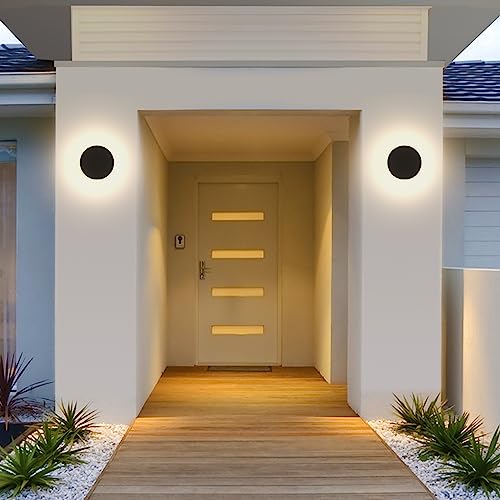 Aoceley 2 Packs LED Wall Light Outdoor Indoor Modern Wall Sconce Mini Wall Sconce Outdoor Wall Lights Aluminum Waterproof Black Wall Mount Light LED Wall Sconces Warm White 3000K (Round)