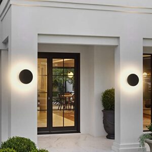 Aoceley 2 Packs LED Wall Light Outdoor Indoor Modern Wall Sconce Mini Wall Sconce Outdoor Wall Lights Aluminum Waterproof Black Wall Mount Light LED Wall Sconces Warm White 3000K (Round)