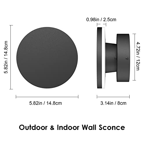 Aoceley 2 Packs LED Wall Light Outdoor Indoor Modern Wall Sconce Mini Wall Sconce Outdoor Wall Lights Aluminum Waterproof Black Wall Mount Light LED Wall Sconces Warm White 3000K (Round)