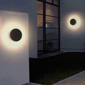 Aoceley 2 Packs LED Wall Light Outdoor Indoor Modern Wall Sconce Mini Wall Sconce Outdoor Wall Lights Aluminum Waterproof Black Wall Mount Light LED Wall Sconces Warm White 3000K (Round)