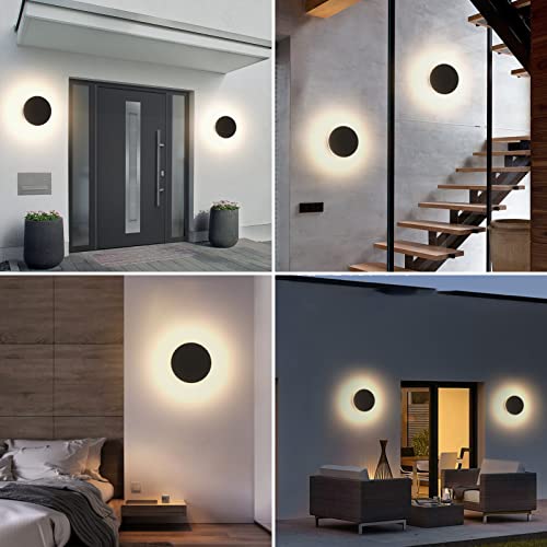 Aoceley 2 Packs LED Wall Light Outdoor Indoor Modern Wall Sconce Mini Wall Sconce Outdoor Wall Lights Aluminum Waterproof Black Wall Mount Light LED Wall Sconces Warm White 3000K (Round)