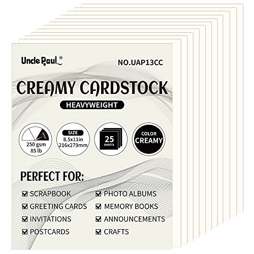 Creamy Cardstock - 8.5'' x 11'' 85lb Cover Card Stock Heavyweight Paper Perfect for Scrapbooks, Art, Crafts, Business Cards 25 Sheets 250g UAP13CC