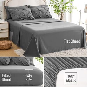 Ubauba Bedding Sets Full Size with Sheets-Pintuck 7 Pieces Bed in a Bag Grey Bed Set with Comforters, Sheets, Pillowcases & Shams,Bedding Comforters & Sets,(Grey,Full)