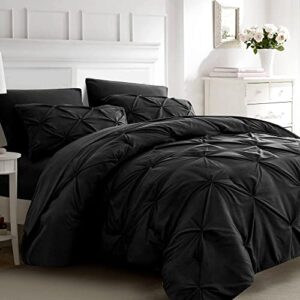 ubauba full comforter set with sheets-pinch pleating 7 pieces bed in a bag black bed set with comforters, sheets, pillowcases & shams,pintuck bedding sets,(black,full)