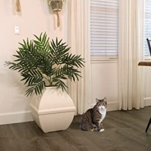 Good Pet Stuff, The Courtyard Hidden Litter Box, Artificial Plants & Enclosed Square Cat Planter Litter Box, Vented & Odor Filter, Easy to Clean, White Birch