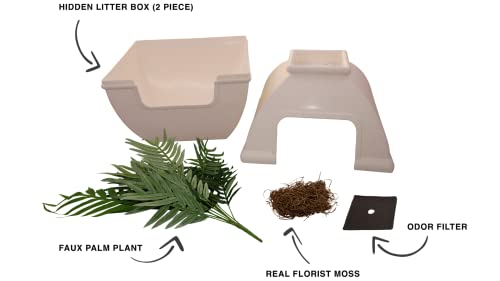 Good Pet Stuff, The Courtyard Hidden Litter Box, Artificial Plants & Enclosed Square Cat Planter Litter Box, Vented & Odor Filter, Easy to Clean, White Birch