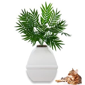 Good Pet Stuff, The Courtyard Hidden Litter Box, Artificial Plants & Enclosed Square Cat Planter Litter Box, Vented & Odor Filter, Easy to Clean, White Birch