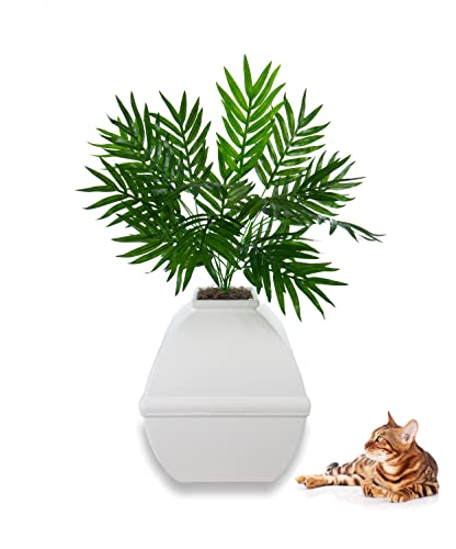 Good Pet Stuff, The Courtyard Hidden Litter Box, Artificial Plants & Enclosed Square Cat Planter Litter Box, Vented & Odor Filter, Easy to Clean, White Birch