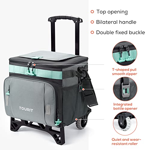 TOURIT 50-Can Collapsible Rolling Cooler Leakproof Insulated Soft Cooler Bag with Wheels and All-Terrain Cart for Beach, Camping, Patio Travel, Outdoor, Ball Fields