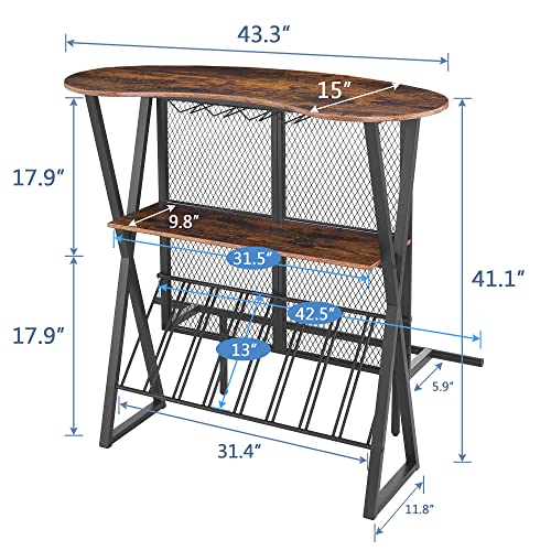 VECELO 3 Tier Oval Table Versatile Use Bar Cabinet with Open Storage Display Shelf and Footrail, Brown