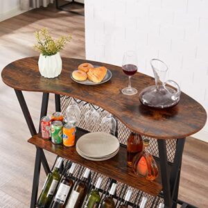 VECELO 3 Tier Oval Table Versatile Use Bar Cabinet with Open Storage Display Shelf and Footrail, Brown