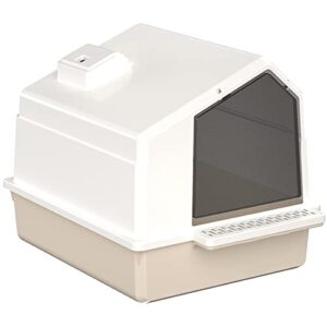 cat litter box with lid,fully enclosed leak-proof urine litter box for small cats approx 10lbs,handy litter scoop,replaceable closed/semi-closed/open clamshell litter box