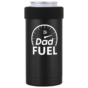 tutmyrea stainless steel insulated can cooler for father's day, double-walled vacuum skinny can coozie for 12 oz tall slim cans, gift for dad (dad fuel-black)