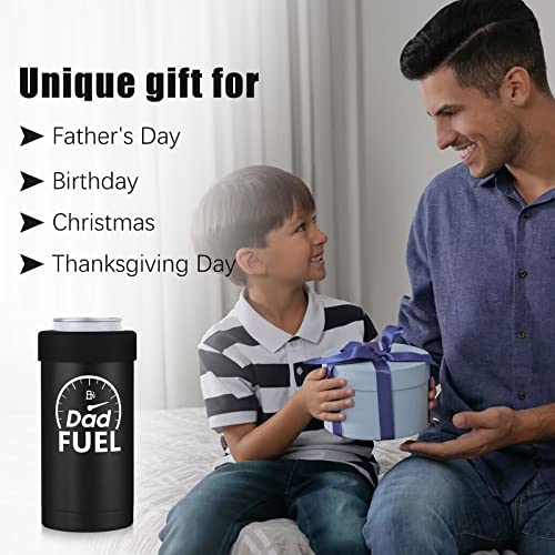 Tutmyrea Stainless Steel Insulated Can Cooler for Father's Day, Double-walled Vacuum Skinny Can Coozie for 12 Oz Tall Slim Cans, Gift for Dad (Dad Fuel-Black)