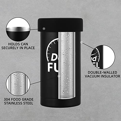 Tutmyrea Stainless Steel Insulated Can Cooler for Father's Day, Double-walled Vacuum Skinny Can Coozie for 12 Oz Tall Slim Cans, Gift for Dad (Dad Fuel-Black)