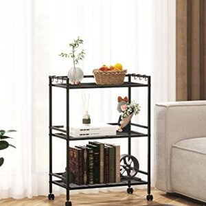 Hzuaneri 3-Tier Storage Racks - with 4 Wheels, Metal Industrial Standing Shelf Units with 6 Hooks, for Kitchen, Living Room, Bathroom, Entryway, Easy Assembly, Black SS02801B