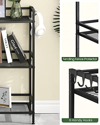 Hzuaneri 3-Tier Storage Racks - with 4 Wheels, Metal Industrial Standing Shelf Units with 6 Hooks, for Kitchen, Living Room, Bathroom, Entryway, Easy Assembly, Black SS02801B