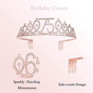 75th Birthday Decorations for Women，Rose Gold 75 Birthday Crown Tiara ，Cake Topper, Birthday Sash with Peal Pin and Birthday Candles Kit,75th Birthday Gifts for Women
