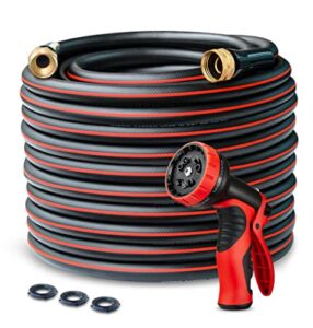 palint hybrid garden hose 50 ft x 5/8", heavy duty flexible lightweight no kink water hose 50ft with 10 function sprayer nozzle, 3/4'' solid brass fittings, ultra durable, all-weather, burst 600 psi