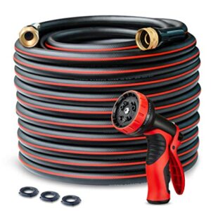 Palint Hybrid Garden Hose 50 ft x 5/8", Heavy Duty Flexible Lightweight No Kink Water Hose 50ft with 10 Function Sprayer Nozzle, 3/4'' Solid Brass Fittings, Ultra Durable, All-weather, Burst 600 PSI