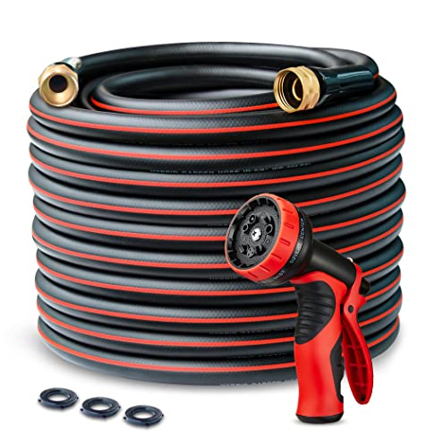 Palint Hybrid Garden Hose 50 ft x 5/8", Heavy Duty Flexible Lightweight No Kink Water Hose 50ft with 10 Function Sprayer Nozzle, 3/4'' Solid Brass Fittings, Ultra Durable, All-weather, Burst 600 PSI