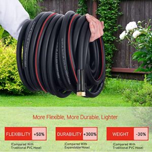 Palint Hybrid Garden Hose 50 ft x 5/8", Heavy Duty Flexible Lightweight No Kink Water Hose 50ft with 10 Function Sprayer Nozzle, 3/4'' Solid Brass Fittings, Ultra Durable, All-weather, Burst 600 PSI
