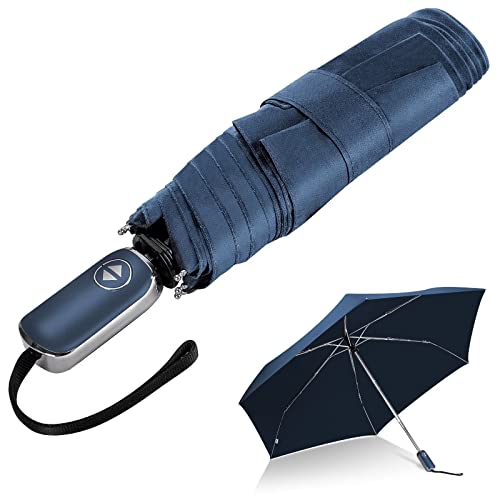 LEAGERA Automatic Flat Umbrella -Collapsible Portable Pocket Umbrella for Travel - Compact Mini Small Ultralight Umbrella for Backpack,Blue