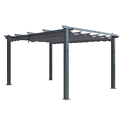 VEIKOU 10x13ft Pergola, Aluminum Pergola w/Thicker Post & Upgraded Retractable Pergola Canopy, Metal Pergolas and Gazebos Heavy-Duty Outdoor Shelter for Porch Yard, Grey