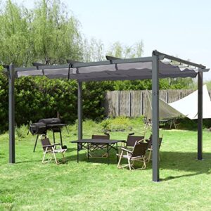 VEIKOU 10x13ft Pergola, Aluminum Pergola w/Thicker Post & Upgraded Retractable Pergola Canopy, Metal Pergolas and Gazebos Heavy-Duty Outdoor Shelter for Porch Yard, Grey