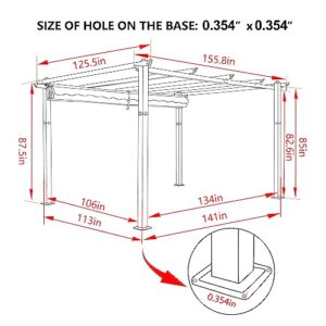 VEIKOU 10x13ft Pergola, Aluminum Pergola w/Thicker Post & Upgraded Retractable Pergola Canopy, Metal Pergolas and Gazebos Heavy-Duty Outdoor Shelter for Porch Yard, Grey