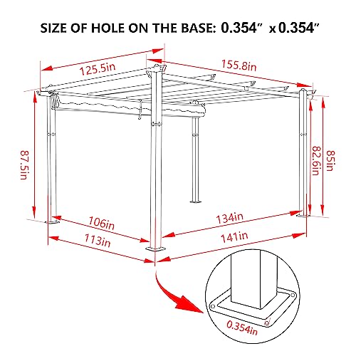 VEIKOU 10x13ft Pergola, Aluminum Pergola w/Thicker Post & Upgraded Retractable Pergola Canopy, Metal Pergolas and Gazebos Heavy-Duty Outdoor Shelter for Porch Yard, Grey