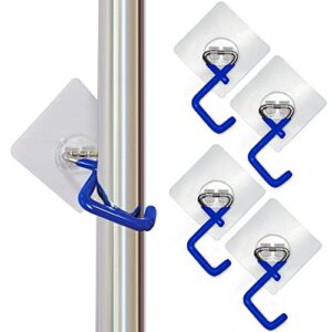 broom holder wall mount self adhesive 4 pack, mop hanger no drilling super anti-slip, wall mount tool racks stainless steel mop and broom hooks organizer(blue)