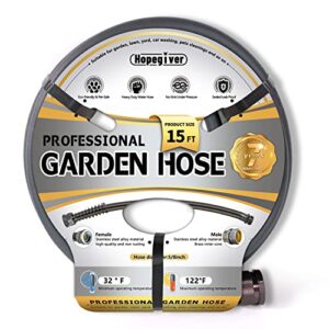 hopegiver 5/8"x15ft flexible garden hose, hybrid water hose heavy duty, kink free, leakproof, lightweight, garden hose for outdoor, lawn, car wash, backyard, burst 500 psi