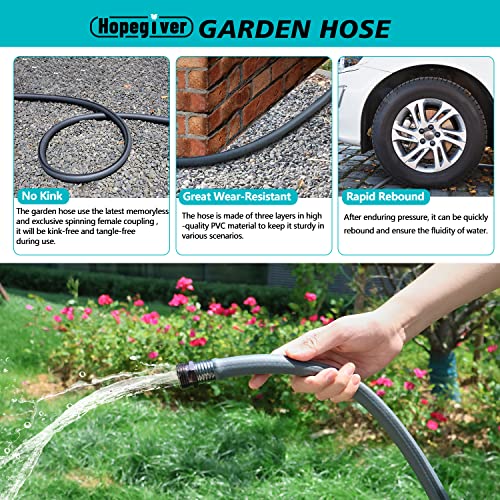 Hopegiver 5/8"x15FT Flexible Garden Hose, Hybrid Water Hose Heavy Duty, Kink Free, Leakproof, Lightweight, Garden Hose for Outdoor, Lawn, Car Wash, Backyard, Burst 500 PSI