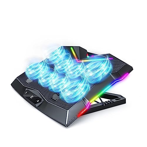 SATNK Gaming Laptop Cooling Pad with 8 Powerful Silent Cooling Fans, RGB Lights Laptop Cooler 12-16 Inch, Laptop Cooling Stand with 5 Adjustable Heights, 3 USB Ports,5ft (1.5m) Extra Long Cable